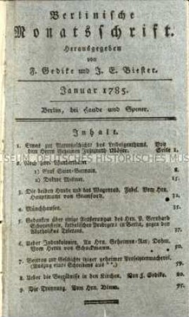 Berlinische Monatsschrift. 5. Jahrgang 1785