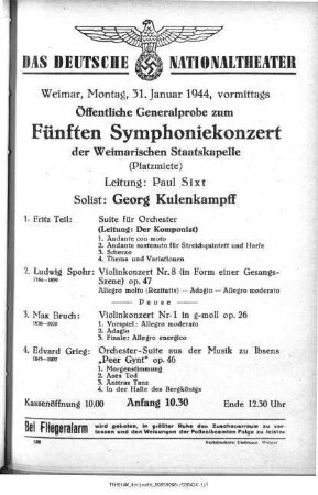 Öffentliche Generalprobe zum Fünften Symphoniekonzert