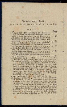 Inhaltsverzeichniß des dritten Bandes, Heft 1 und 2