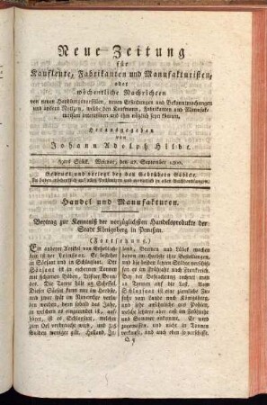 39tes Stück. Weimar, den 27. September 1800.