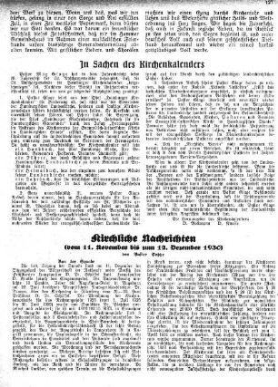 Kirchliche Nachrichten : Vom 11. November bis zum 12. Dezember 1930