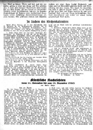 Kirchliche Nachrichten : Vom 11. November bis zum 12. Dezember 1930