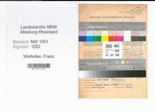 Entnazifizierung Franz Weihofen , geb. 30.07.1901 (Milchkontrolleur)