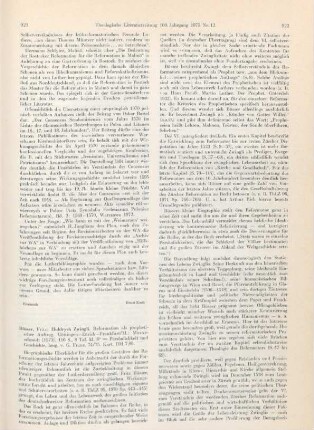 921-923 [Rezension] Büsser, Fritz, Huldrych Zwingli