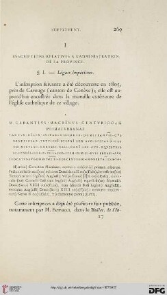 I: Inscriptions relatives à l'administration de la province