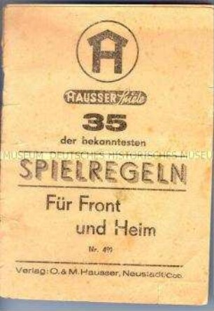 Heft mit Spielregeln für die Unterhaltungsspiele der Frontsoldaten
