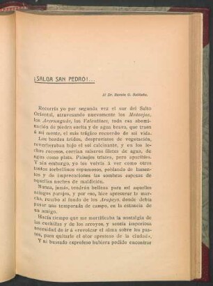 ¡Salga San Pedro!... : Al Dr. ramón G. Saldaña.
