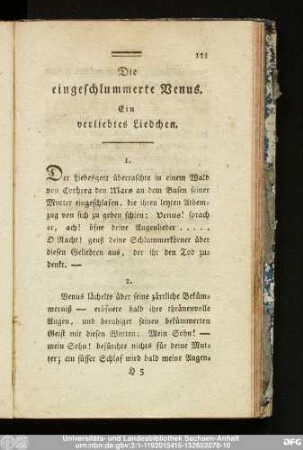 Die eingeschlummerte Venus. Ein verliebtes Liedchen.