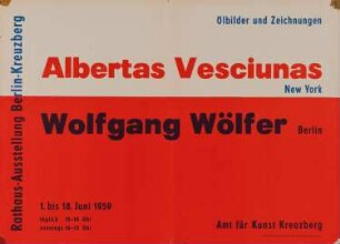 Ausstellungsplakat "Ölbilder und Zeichnungen" der Künstler Albertas Vesciunas und Wolfgang Wölfer, 1959