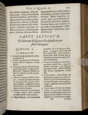 Caput Septimum. De libertate Religionis Ecclesiasticis personis denegata.