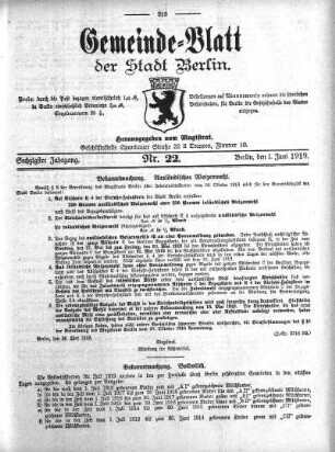 1919,22: Nr. 22, 1. Juni 1919