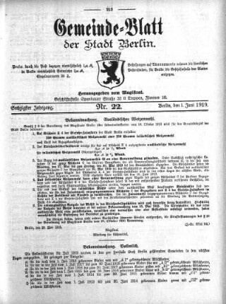 1919,22: Nr. 22, 1. Juni 1919