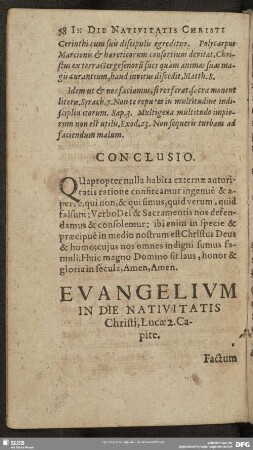 Evangelium In Die Nativitatis Christi, Lucae 2. Capite