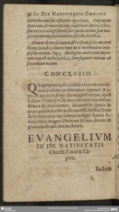 Evangelium In Die Nativitatis Christi, Lucae 2. Capite