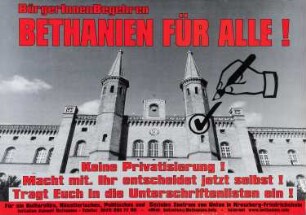 Plakat: "BürgerInnenBegehren- Bethanien für alle!"