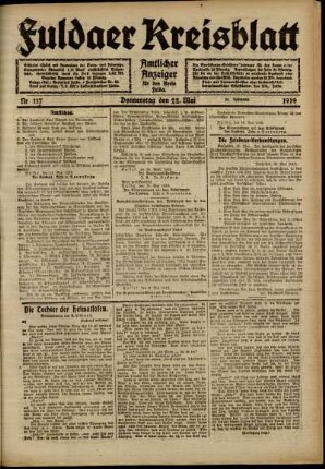 Ausgabe vom Donnerstag, den 22. Mai 1919.