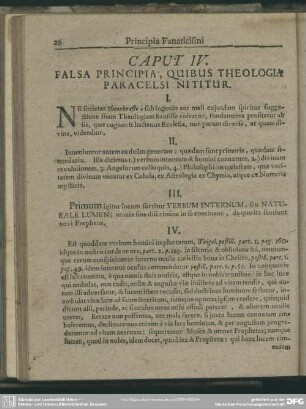 Caput IV. Falsa Principia, Quibus Theologia Paracelsi Nititur