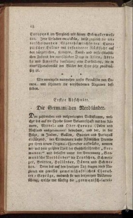 Erster Abschnitt. Die Germanischen Nordländer.
