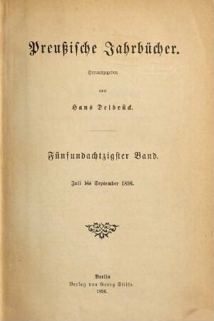 Preußische Jahrbücher. 85. 1896