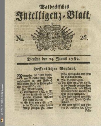 No. 26, Dienstag den 25. Junius 1782