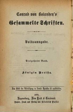 Conrad von Bolanden's Gesammelte Schriften, 13. Königin Bertha : historischer Roman aus dem XI. Jahrhundert