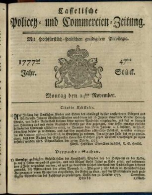 47tes Stueck, Montag den 24ten November 1777