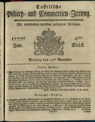 47tes Stueck, Montag den 24ten November 1777