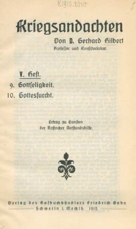 Heft 5: Gottseligkeit. Gottesfurcht