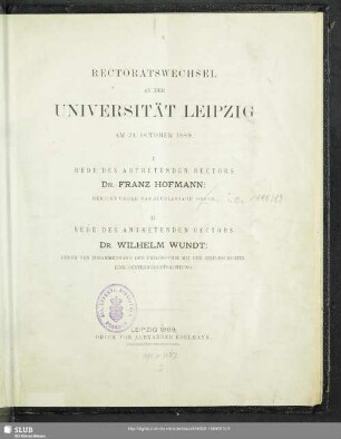 1888/89: Rektoratswechsel an der Universität Leipzig