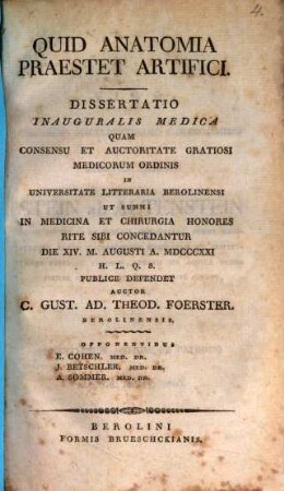 Quid anatomia praestet artifici : Diss. inaug. med.