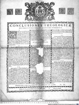 A M D G. CONCLUSIONES THEOLOGICAE DE BEATITUDINE, ET ACTIBUS HUMANIS : Disputabuntur publicè in Collegio Romano Societatis JESU à PP. ejusdem Societatis. Anno 1717. Mense [...] Die [...] Hora [...]