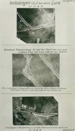 Fotos von Verladungen auf Transportzüge westlich von Lure, von einem beladenen Transportzug auf der Fahrt von Lure nach Luxeuil-les-Bains sowie von der Beladung eines Transportzuges auf dem Bahnhof Genevreuille westlich von Lure (Luftbilder)