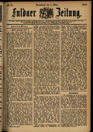Zweite Ausgabe vom Samstag, den 03. März 1888.