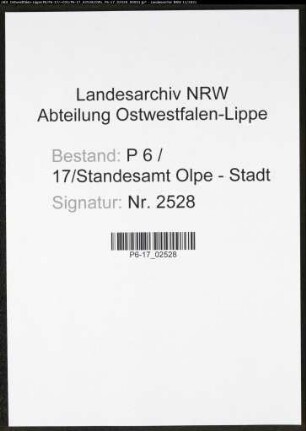 Heiratsregister Standesamt Olpe-Stadt