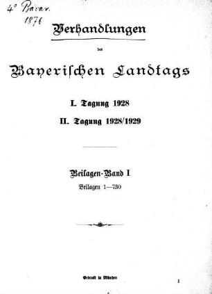 Verhandlungen des Bayerischen Landtags. Beilagen. 1928/29,1