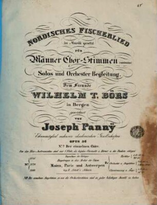 Nordisches Fischerlied : in Musik gesetzt für Männer Chorstimmen (unisono), Solos & Orchesterbegl. ; op. 36