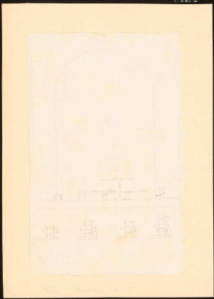 Basilika (Palastaula, Palatina Aula), Trier: Querschnitt mit Fußbodeneintrag und Details der Säulen des ehemaligen Fußbodens, Maßstabsleiste