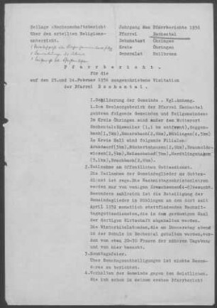 Eckenweiler mit Rüblingen, Goggenbach, Bauersbach, Stegmühle, Arnsdorf, Brachbach und Leipoldsweiler: Pfarrbericht 1936