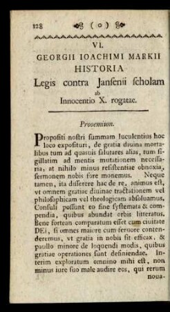 VI. Georgii Ioachimi Markii Historia Legis contra Jansenii scholam ab Innocentio X. rogatae