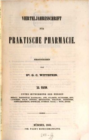 Vierteljahresschrift für praktische Pharmacie. 11. 1862