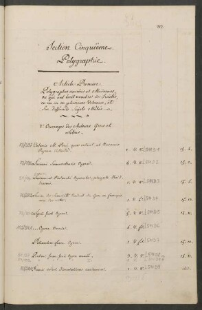 Section Cinquième. Polygraphie.