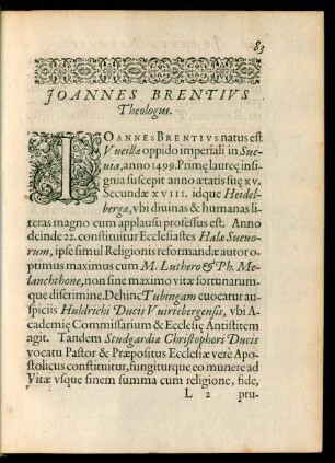 Ioannes Brentius Theologus.