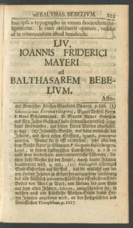LIV. Ioannis Friderici Mayeri ad Balthasarem Bebelium