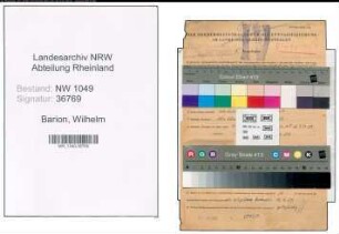 Entnazifizierung Wilhelm Barion , geb. 25.10.1898 (Bahnwart)