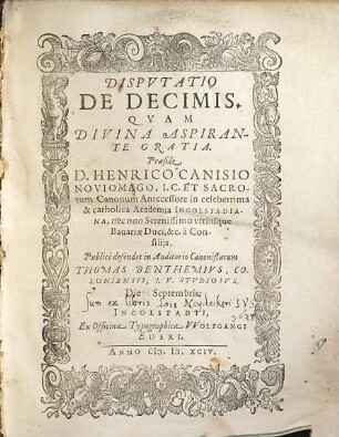 Dispvtatio De Decimis