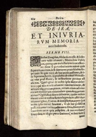 De Ira, Et Iniuriarum Memoria non habenda. Sermo VIII.
