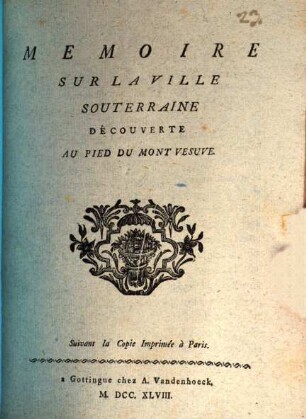 Mémoire Sur La Ville Souterraine Découverte Au Pied Du Mont Vesuve