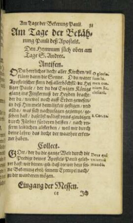 Am Tage der Bekährung Pauli deß Apostels.