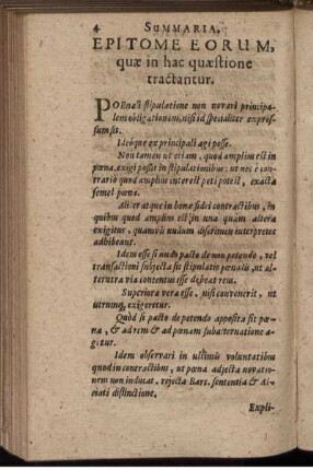 Summaria. Epitome Eorum, quæ in hac quæstione tractantur.