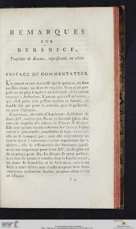 Remarques sur Berenice, Tragédie de Racine, représentée en 1670